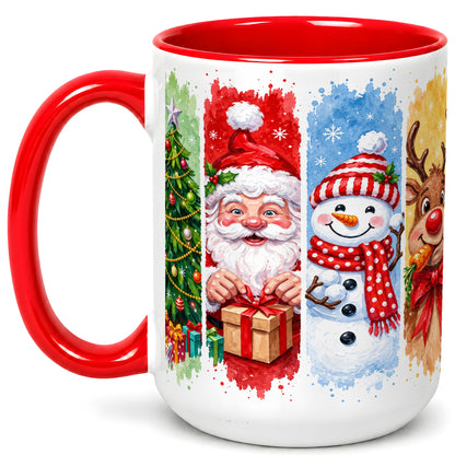 #pl[15oz|Red] Christmas Friends Coffee Mug, Santa Snowman Reindeer Mug, Ceramic Cup