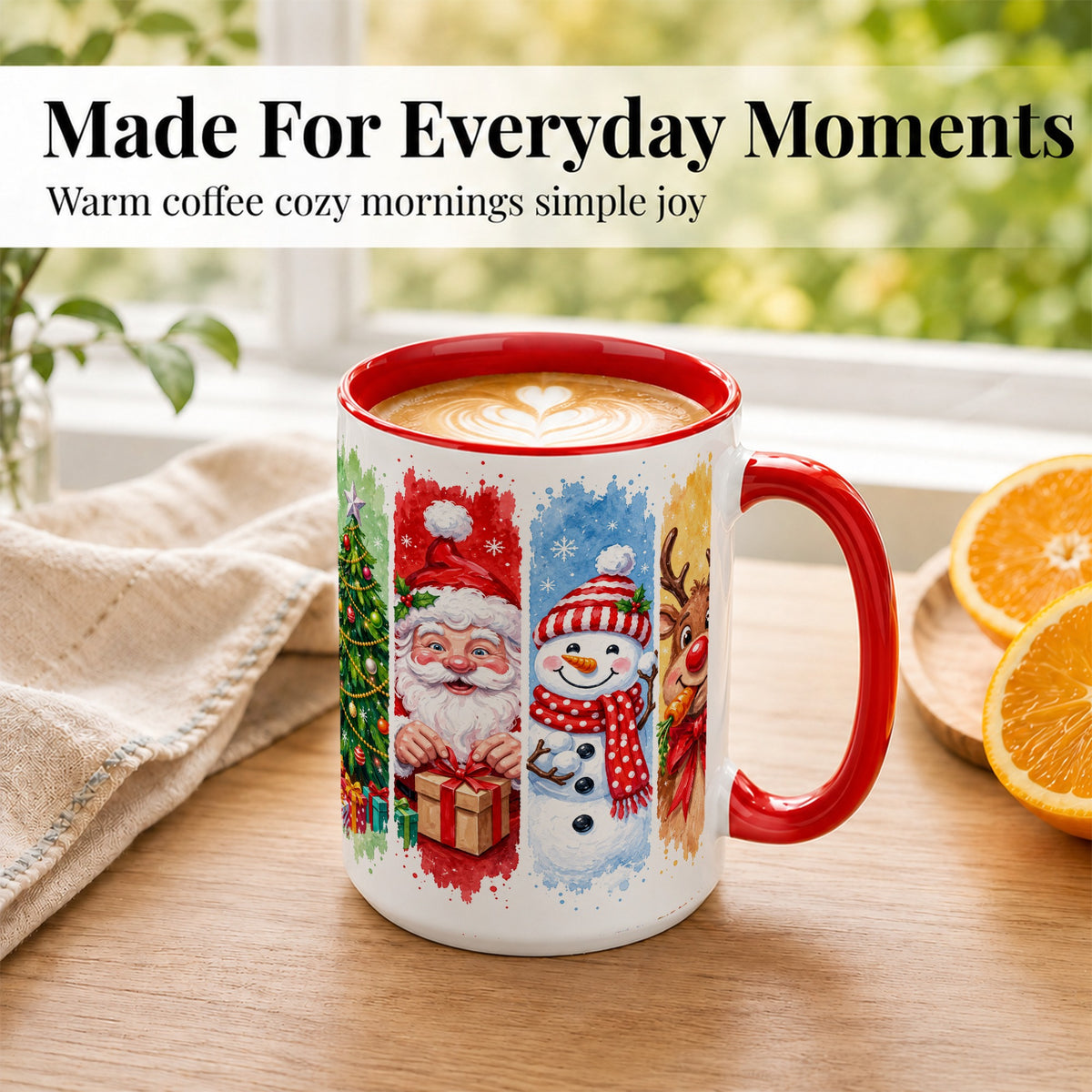 #pl[15oz|Red] Christmas Friends Coffee Mug, Santa Snowman Reindeer Mug, Ceramic Cup