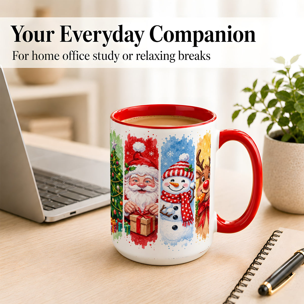 #pl[15oz|Red] Christmas Friends Coffee Mug, Santa Snowman Reindeer Mug, Ceramic Cup