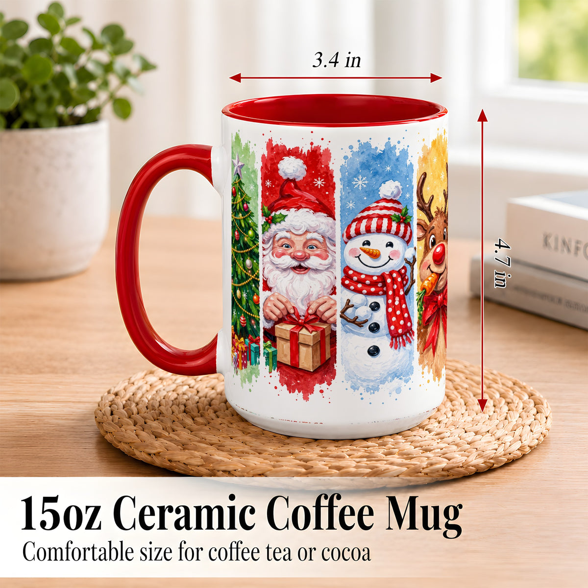 #pl[15oz|Red] Christmas Friends Coffee Mug, Santa Snowman Reindeer Mug, Ceramic Cup