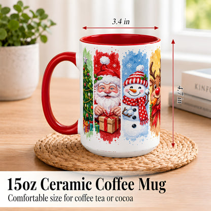 #pl[15oz|Red] Christmas Friends Coffee Mug, Santa Snowman Reindeer Mug, Ceramic Cup