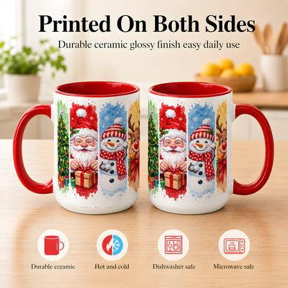 #pl[15oz|Red] Christmas Friends Coffee Mug, Santa Snowman Reindeer Mug, Ceramic Cup