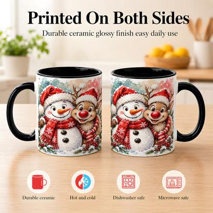 #pl[11oz|Black] Snowman Reindeer Coffee Mug, Christmas Friends Mug, Ceramic Cup