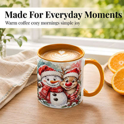 #pl[11oz|Orange] Snowman Reindeer Coffee Mug, Christmas Friends Mug, Ceramic Cup