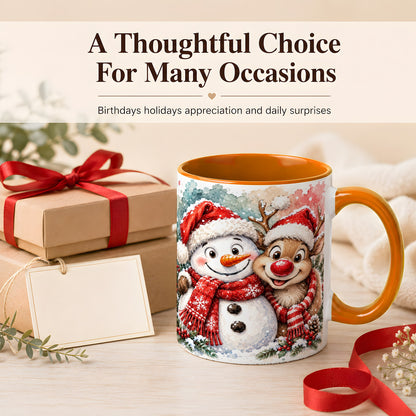 #pl[11oz|Orange] Snowman Reindeer Coffee Mug, Christmas Friends Mug, Ceramic Cup