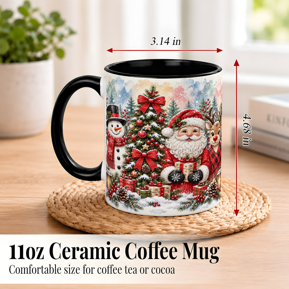 #pl[11oz|Black] Classic Christmas Coffee Mug, Santa Snowman Reindeer Mug, Ceramic Cup