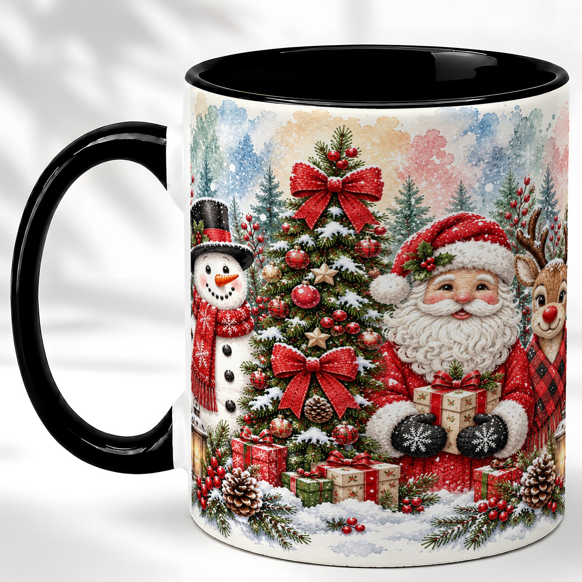 #pl[11oz|Black] Classic Christmas Coffee Mug, Santa Snowman Reindeer Mug, Ceramic Cup