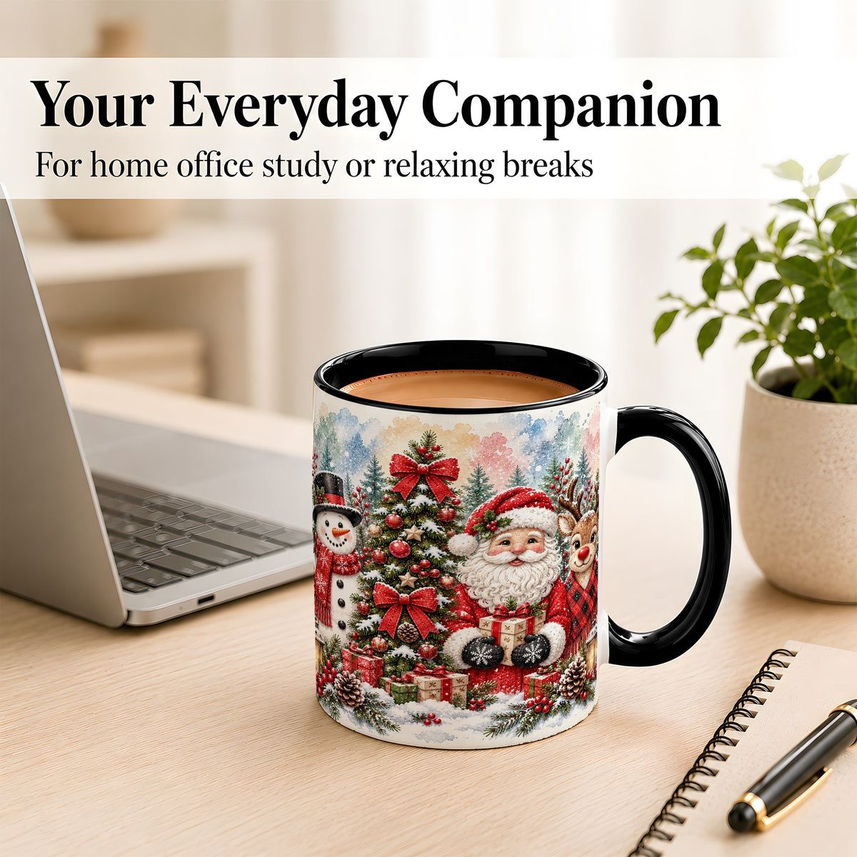 #pl[11oz|Black] Classic Christmas Coffee Mug, Santa Snowman Reindeer Mug, Ceramic Cup