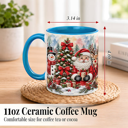 #pl[11oz|Blue] Classic Christmas Coffee Mug, Santa Snowman Reindeer Mug, Ceramic Cup