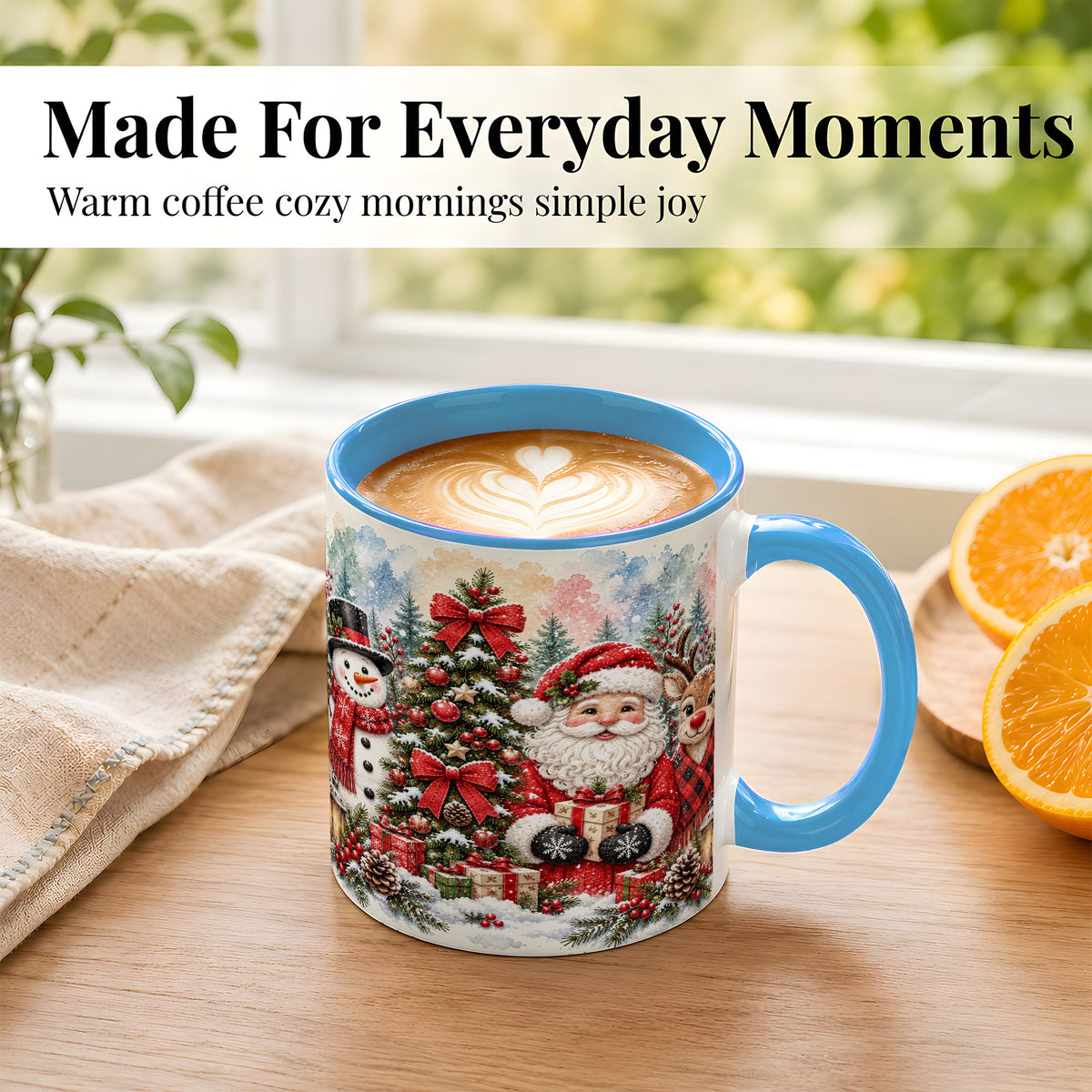 #pl[11oz|Blue] Classic Christmas Coffee Mug, Santa Snowman Reindeer Mug, Ceramic Cup