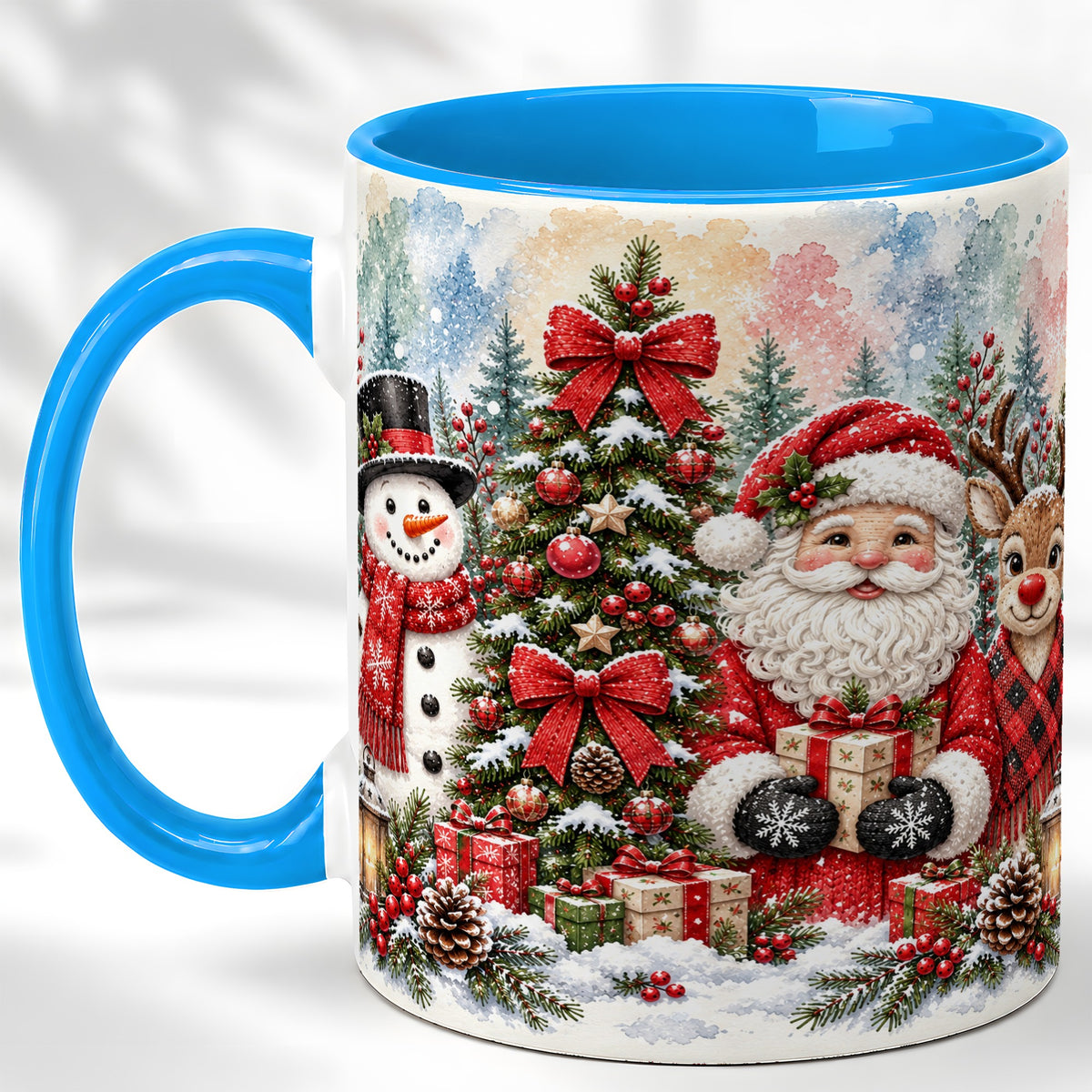 #pl[11oz|Blue] Classic Christmas Coffee Mug, Santa Snowman Reindeer Mug, Ceramic Cup