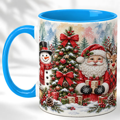 #pl[11oz|Blue] Classic Christmas Coffee Mug, Santa Snowman Reindeer Mug, Ceramic Cup