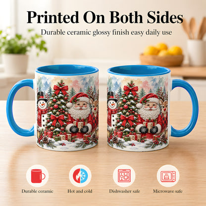 #pl[11oz|Blue] Classic Christmas Coffee Mug, Santa Snowman Reindeer Mug, Ceramic Cup