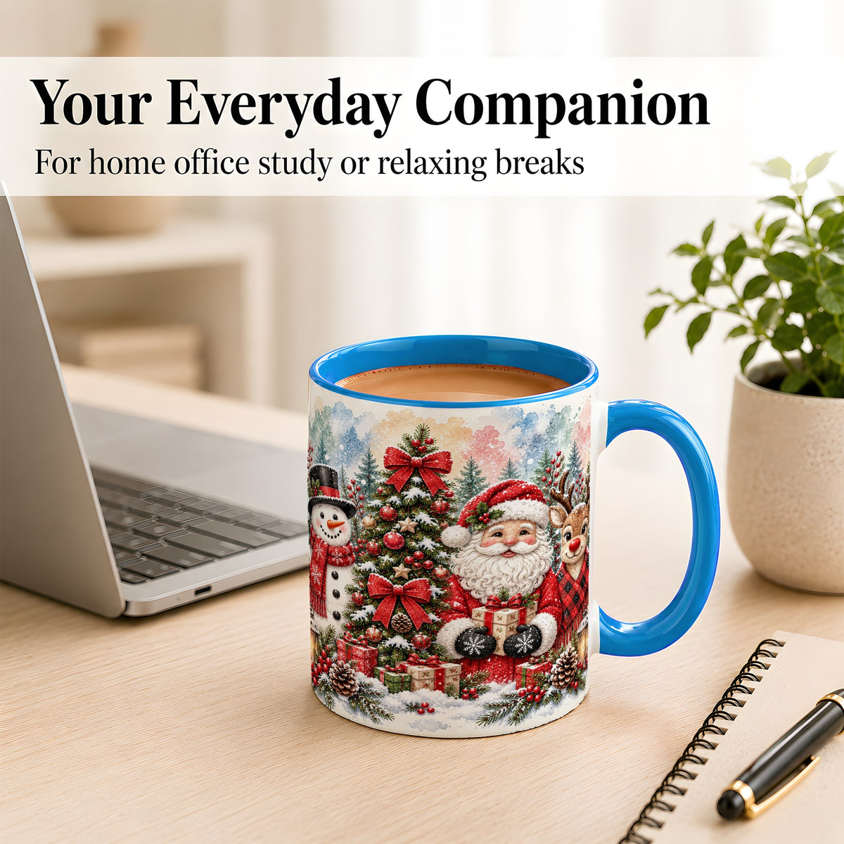 #pl[11oz|Blue] Classic Christmas Coffee Mug, Santa Snowman Reindeer Mug, Ceramic Cup
