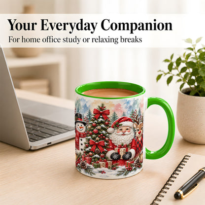 #pl[11oz|Green] Classic Christmas Coffee Mug, Santa Snowman Reindeer Mug, Ceramic Cup