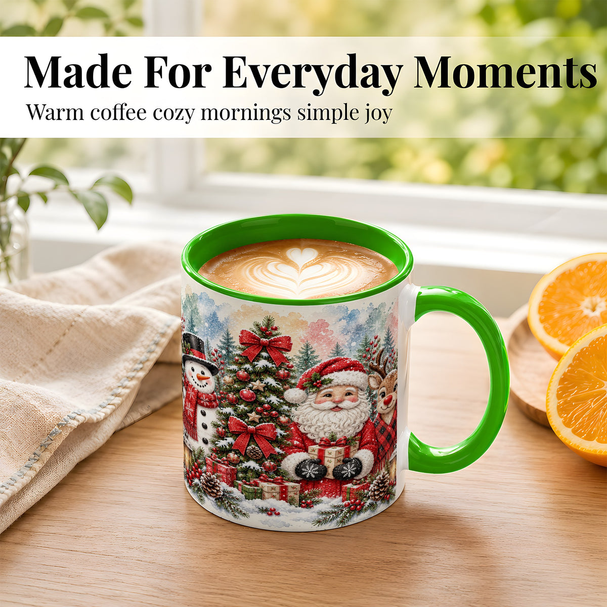 #pl[11oz|Green] Classic Christmas Coffee Mug, Santa Snowman Reindeer Mug, Ceramic Cup