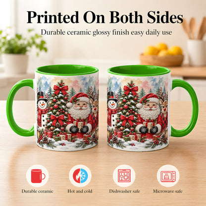 #pl[11oz|Green] Classic Christmas Coffee Mug, Santa Snowman Reindeer Mug, Ceramic Cup