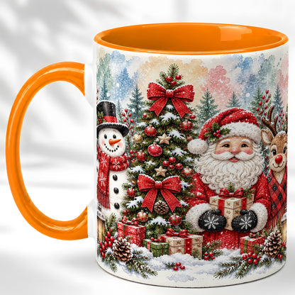 #pl[11oz|Orange] Classic Christmas Coffee Mug, Santa Snowman Reindeer Mug, Ceramic Cup