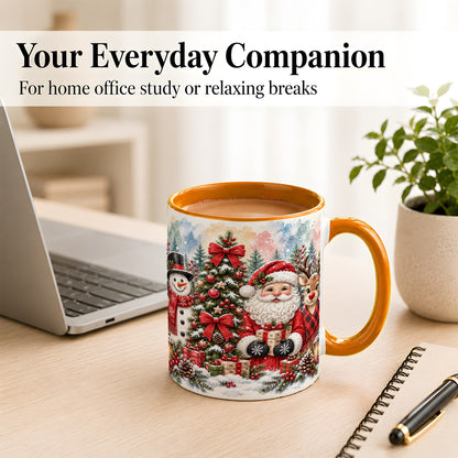 #pl[11oz|Orange] Classic Christmas Coffee Mug, Santa Snowman Reindeer Mug, Ceramic Cup