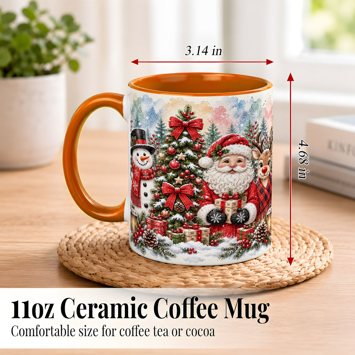 #pl[11oz|Orange] Classic Christmas Coffee Mug, Santa Snowman Reindeer Mug, Ceramic Cup