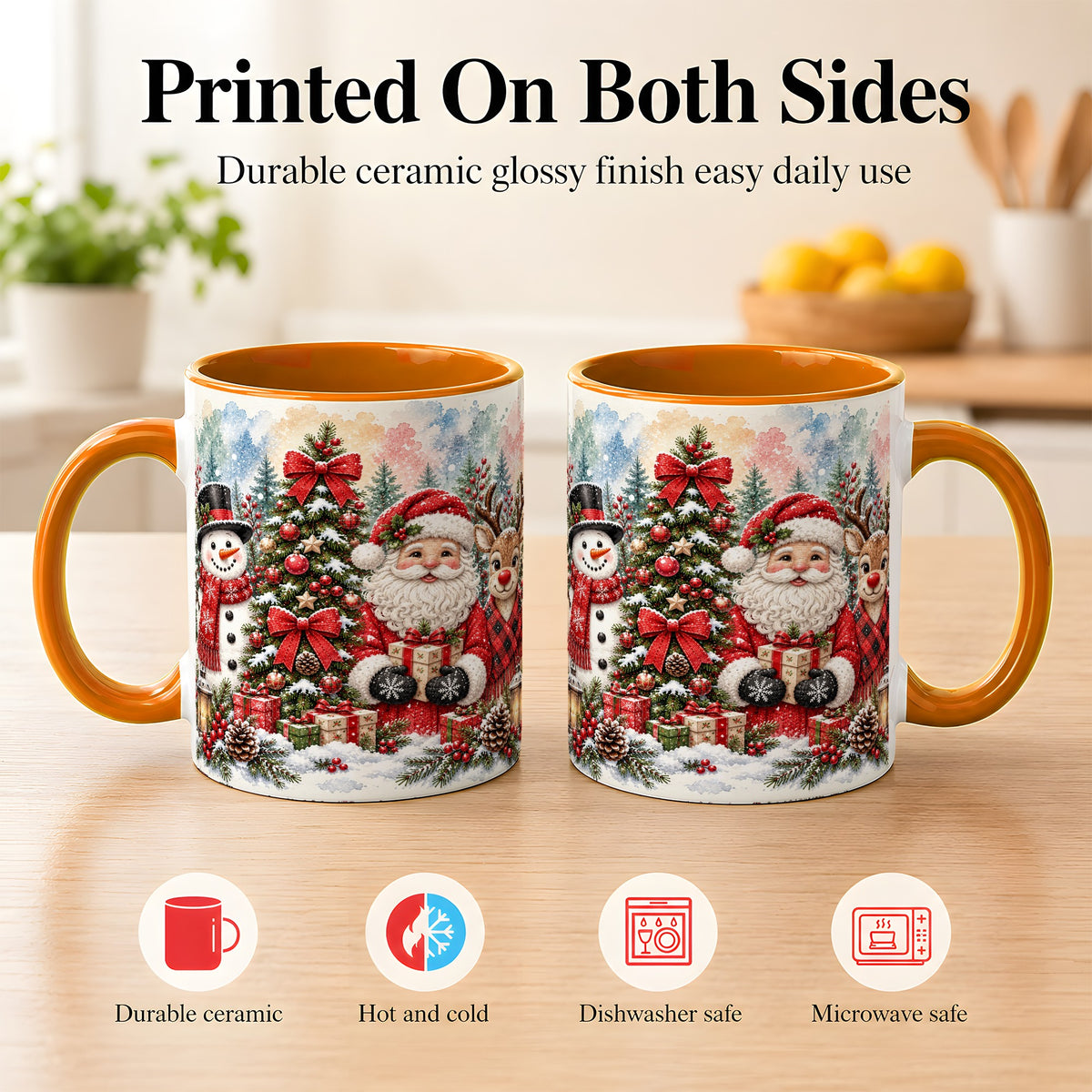 #pl[11oz|Orange] Classic Christmas Coffee Mug, Santa Snowman Reindeer Mug, Ceramic Cup