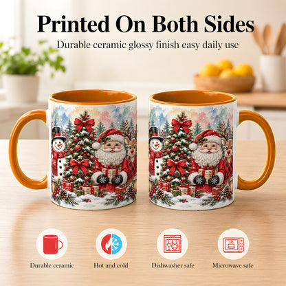 #pl[11oz|Orange] Classic Christmas Coffee Mug, Santa Snowman Reindeer Mug, Ceramic Cup
