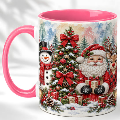 #pl[11oz|Pink] Classic Christmas Coffee Mug, Santa Snowman Reindeer Mug, Ceramic Cup