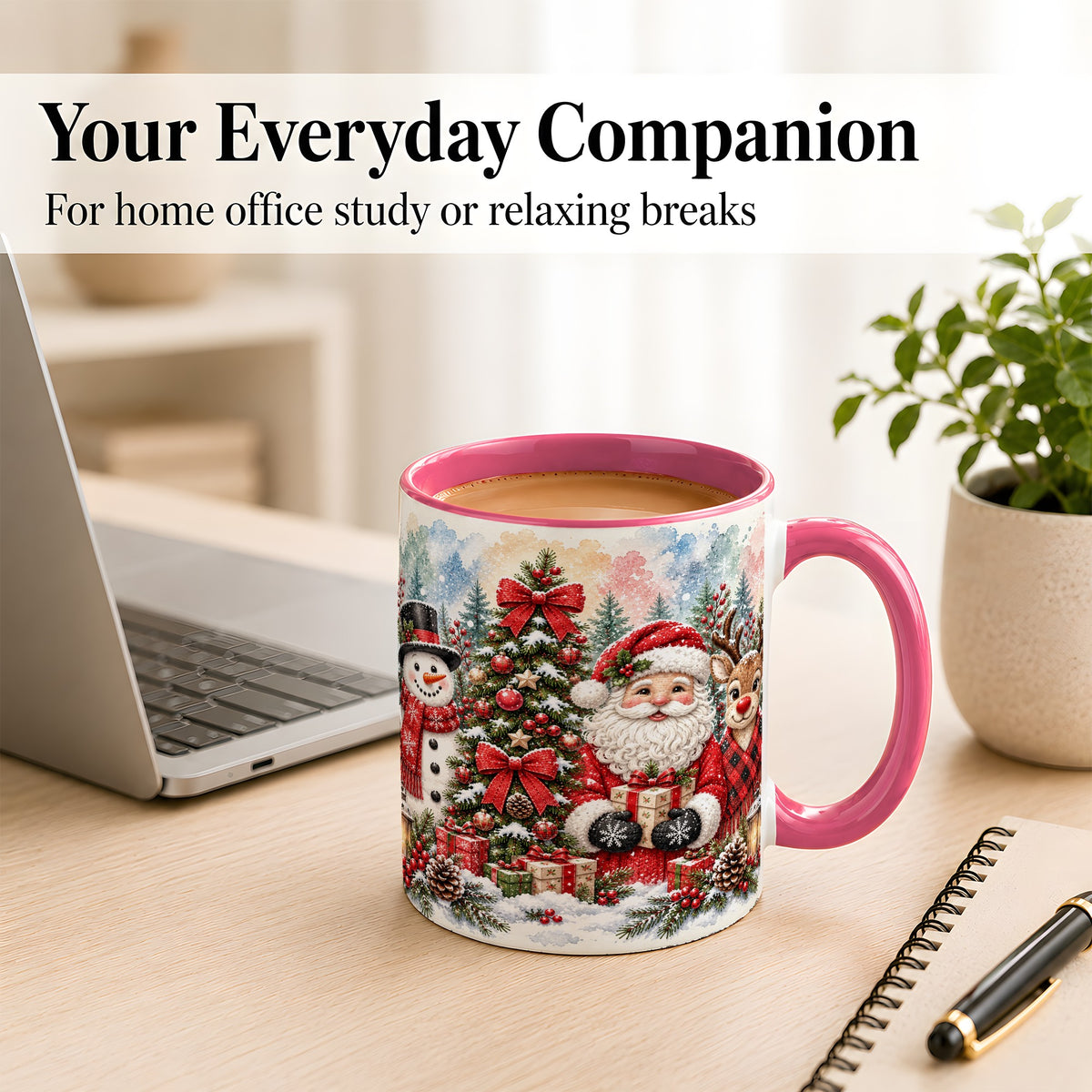 #pl[11oz|Pink] Classic Christmas Coffee Mug, Santa Snowman Reindeer Mug, Ceramic Cup
