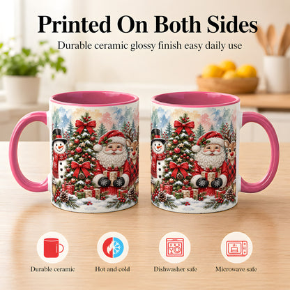 #pl[11oz|Pink] Classic Christmas Coffee Mug, Santa Snowman Reindeer Mug, Ceramic Cup