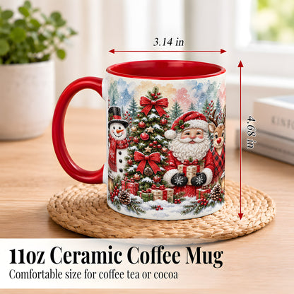 #pl[11oz|Red] Classic Christmas Coffee Mug, Santa Snowman Reindeer Mug, Ceramic Cup