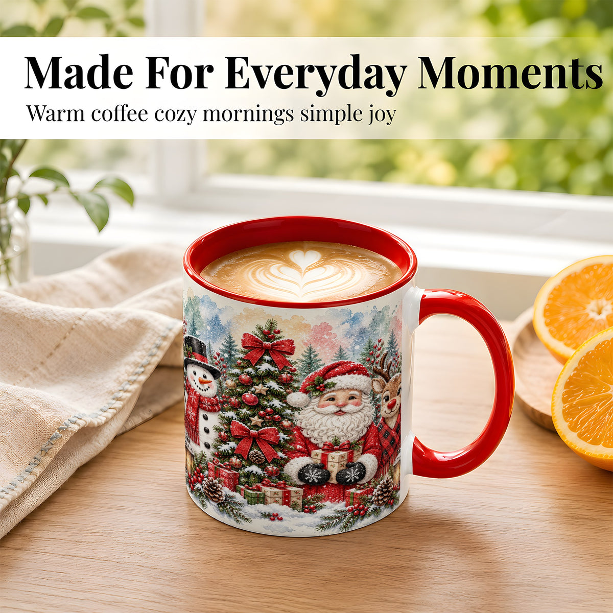 #pl[11oz|Red] Classic Christmas Coffee Mug, Santa Snowman Reindeer Mug, Ceramic Cup