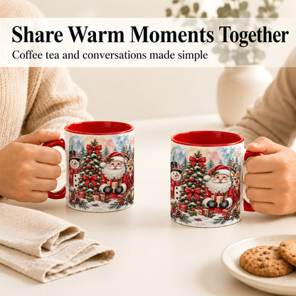 #pl[11oz|Red] Classic Christmas Coffee Mug, Santa Snowman Reindeer Mug, Ceramic Cup