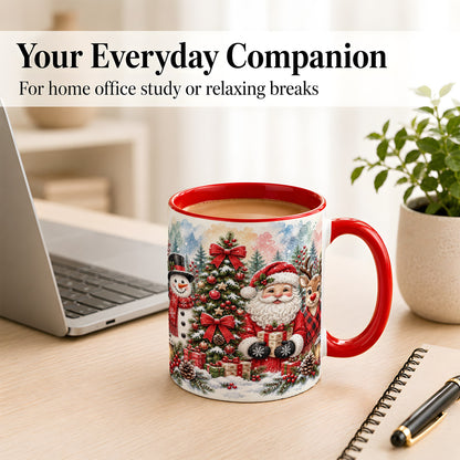#pl[11oz|Red] Classic Christmas Coffee Mug, Santa Snowman Reindeer Mug, Ceramic Cup