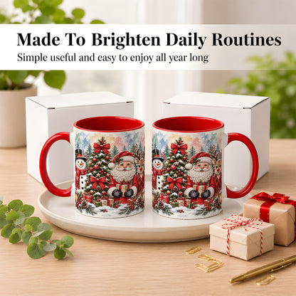 #pl[11oz|Red] Classic Christmas Coffee Mug, Santa Snowman Reindeer Mug, Ceramic Cup