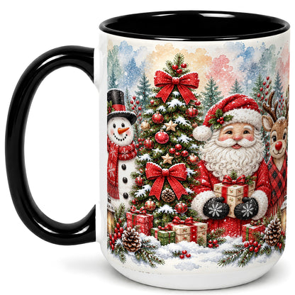 #pl[15oz|Black] Classic Christmas Coffee Mug, Santa Snowman Reindeer Mug, Ceramic Cup