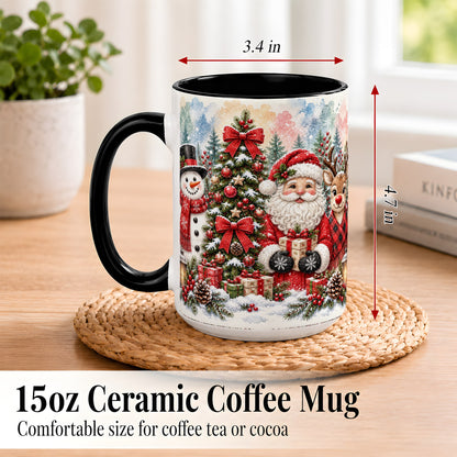 #pl[15oz|Black] Classic Christmas Coffee Mug, Santa Snowman Reindeer Mug, Ceramic Cup