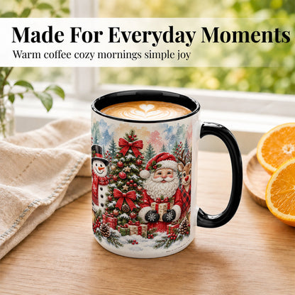 #pl[15oz|Black] Classic Christmas Coffee Mug, Santa Snowman Reindeer Mug, Ceramic Cup