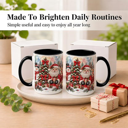 #pl[15oz|Black] Classic Christmas Coffee Mug, Santa Snowman Reindeer Mug, Ceramic Cup
