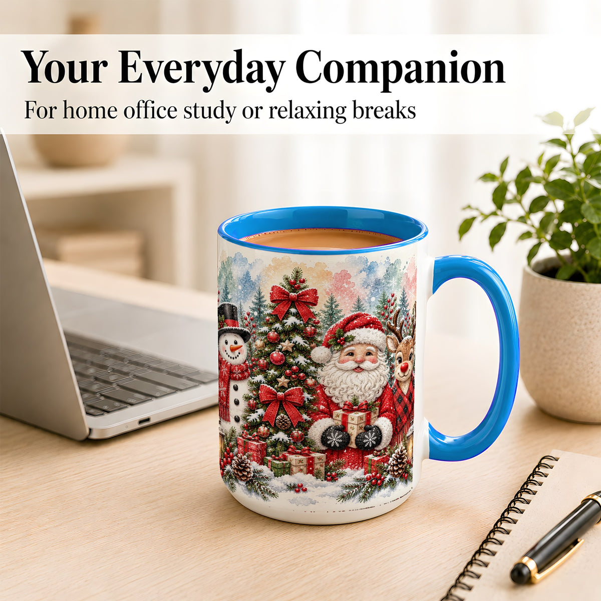 #pl[15oz|Blue] Classic Christmas Coffee Mug, Santa Snowman Reindeer Mug, Ceramic Cup