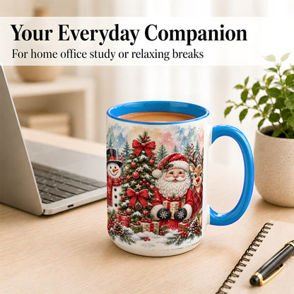#pl[15oz|Blue] Classic Christmas Coffee Mug, Santa Snowman Reindeer Mug, Ceramic Cup