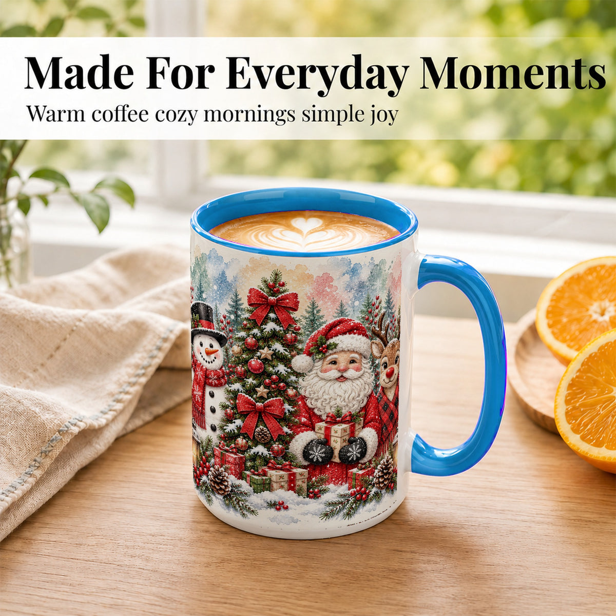 #pl[15oz|Blue] Classic Christmas Coffee Mug, Santa Snowman Reindeer Mug, Ceramic Cup