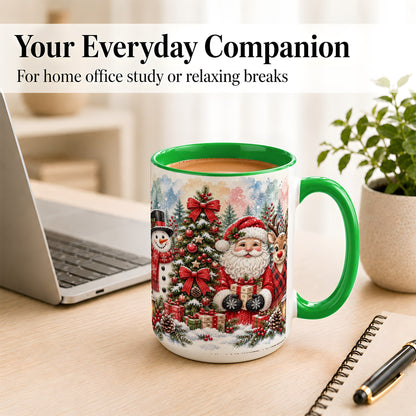 #pl[15oz|Green] Classic Christmas Coffee Mug, Santa Snowman Reindeer Mug, Ceramic Cup