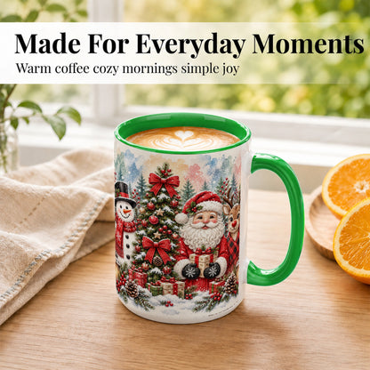 #pl[15oz|Green] Classic Christmas Coffee Mug, Santa Snowman Reindeer Mug, Ceramic Cup
