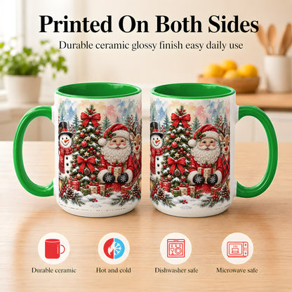 #pl[15oz|Green] Classic Christmas Coffee Mug, Santa Snowman Reindeer Mug, Ceramic Cup