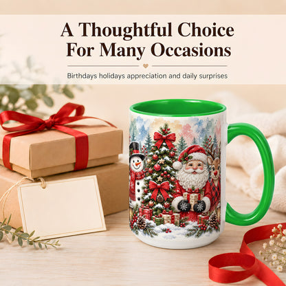 #pl[15oz|Green] Classic Christmas Coffee Mug, Santa Snowman Reindeer Mug, Ceramic Cup