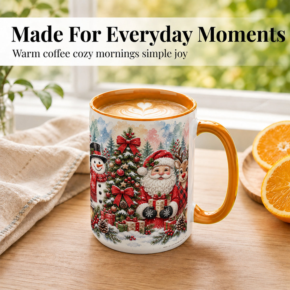 #pl[15oz|Orange] Classic Christmas Coffee Mug, Santa Snowman Reindeer Mug, Ceramic Cup