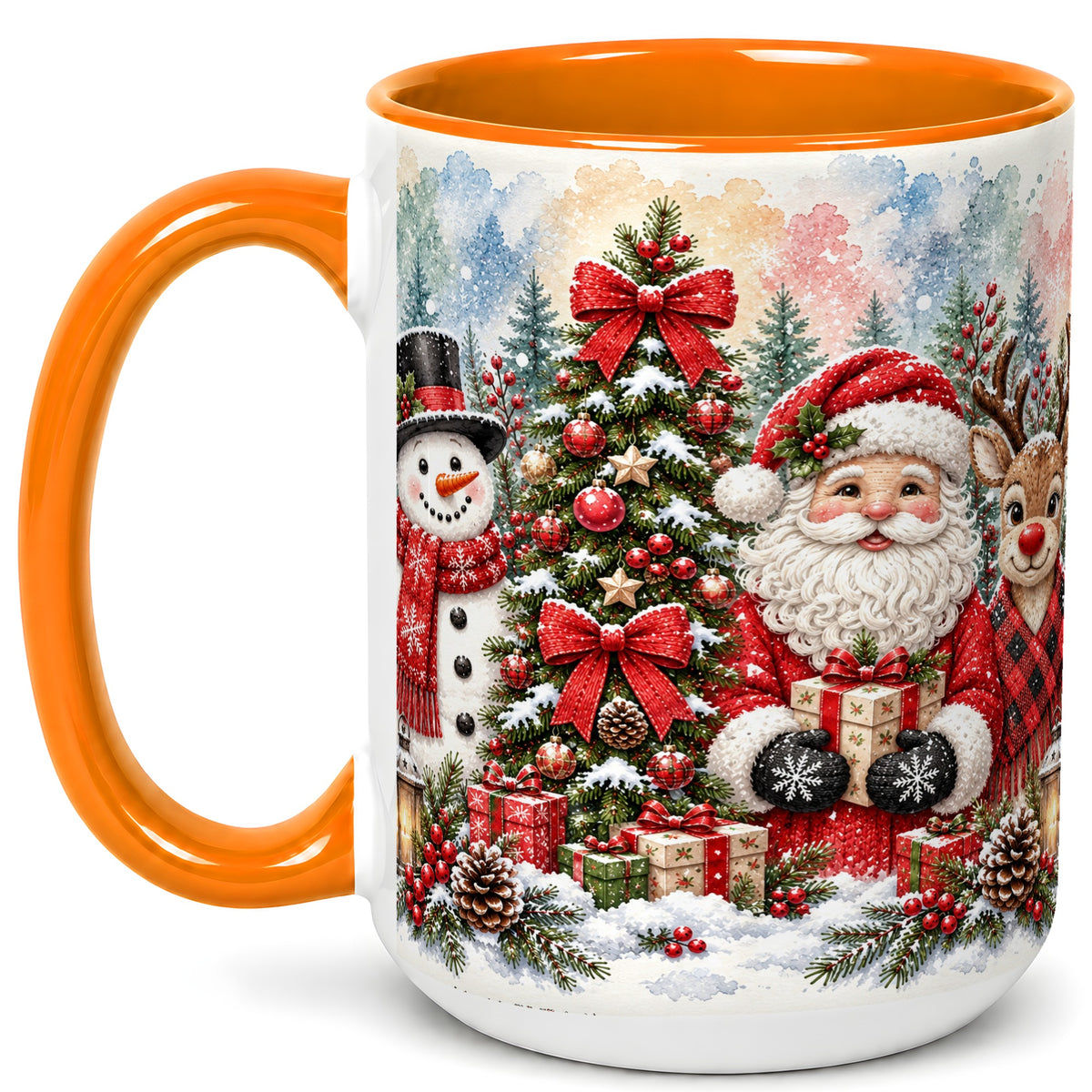 #pl[15oz|Orange] Classic Christmas Coffee Mug, Santa Snowman Reindeer Mug, Ceramic Cup