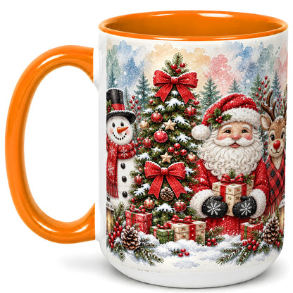 #pl[15oz|Orange] Classic Christmas Coffee Mug, Santa Snowman Reindeer Mug, Ceramic Cup