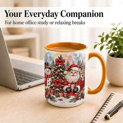 #pl[15oz|Orange] Classic Christmas Coffee Mug, Santa Snowman Reindeer Mug, Ceramic Cup