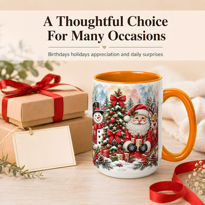 #pl[15oz|Orange] Classic Christmas Coffee Mug, Santa Snowman Reindeer Mug, Ceramic Cup